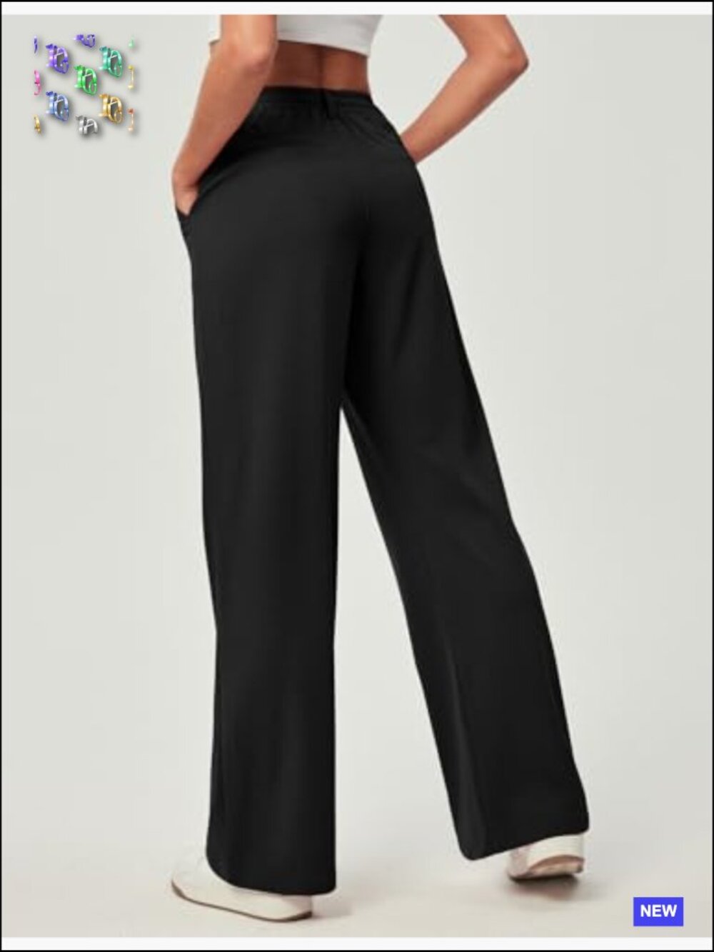 Wide Leg Pants Stretchy Work Trousers Business Casual Elastic Waist Slacks - Picture 2 of 7